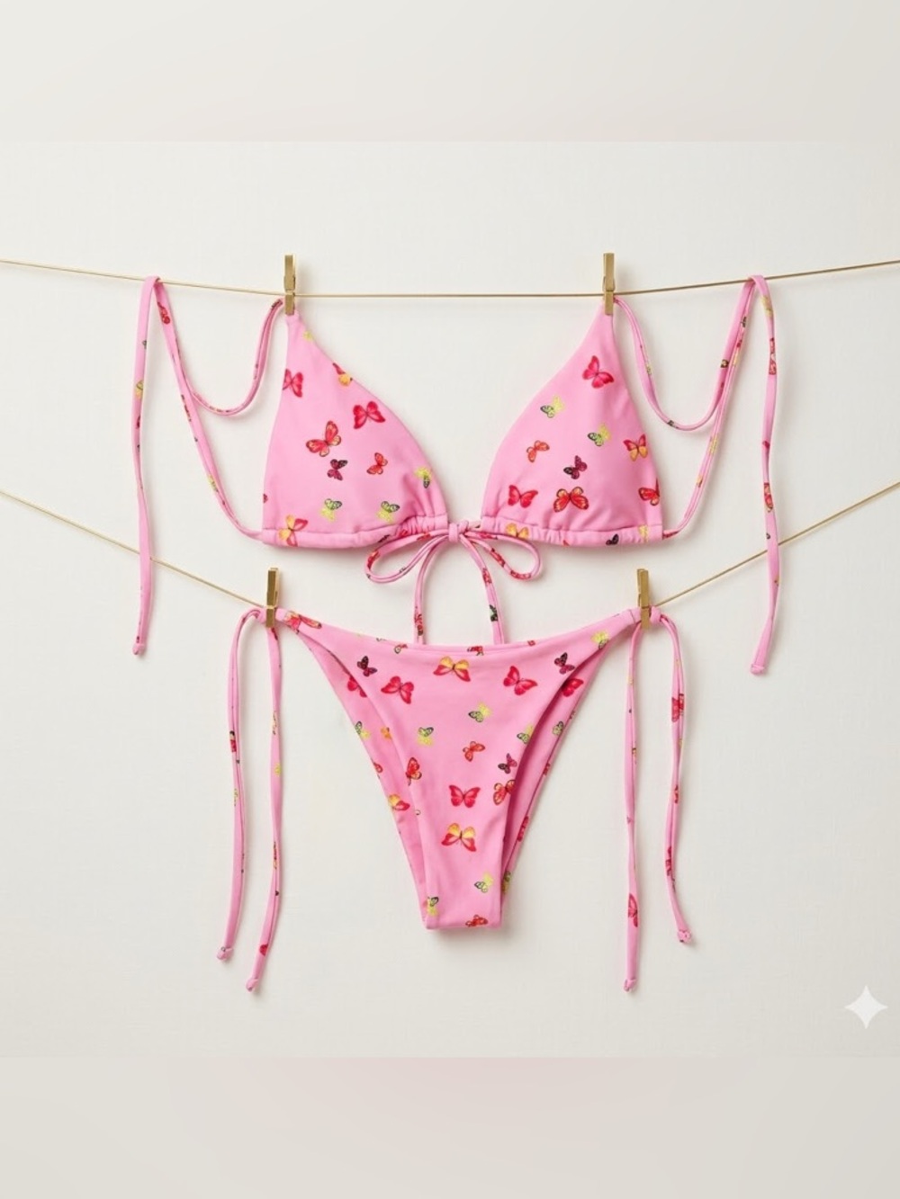 Y2K Pink Butterfly Print String Bikini Set | Cute Two Piece Swimwear